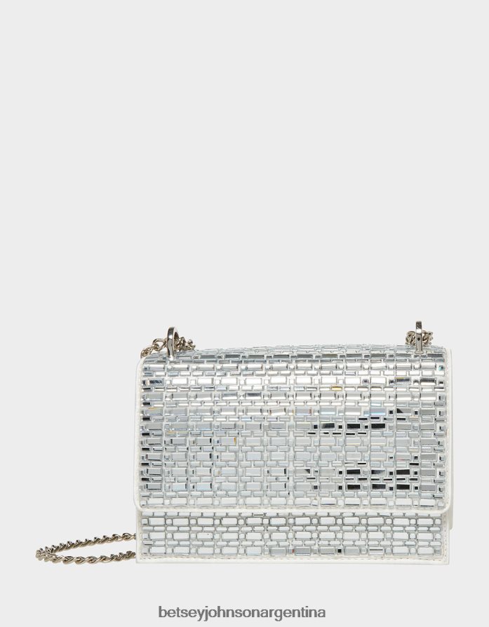 Betsey Johnson mujer brillo en bolso convertible con solapa Marfil accesorios DTLJP8242