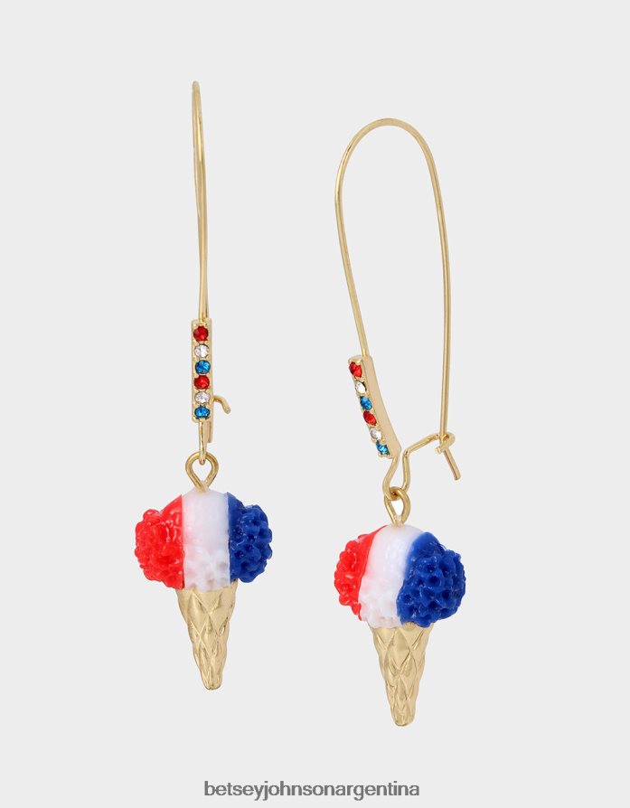 Betsey Johnson mujer Pendientes de gancho de cono de nieve del 4 de julio rojo blanco azul joyas DTLJP8328