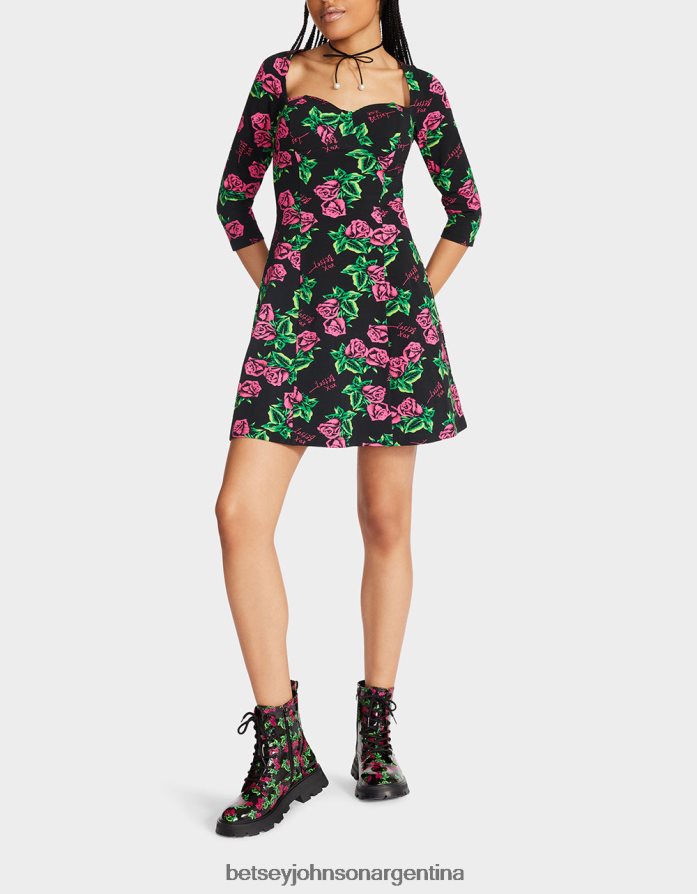 Betsey Johnson mujer vestido raglán corsé 80th bash rosas ropa DTLJP8290